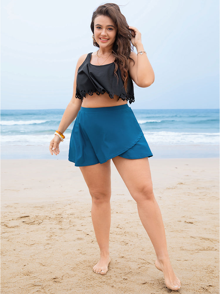 Solid Ruffle Wrap Hem Swim Skirt