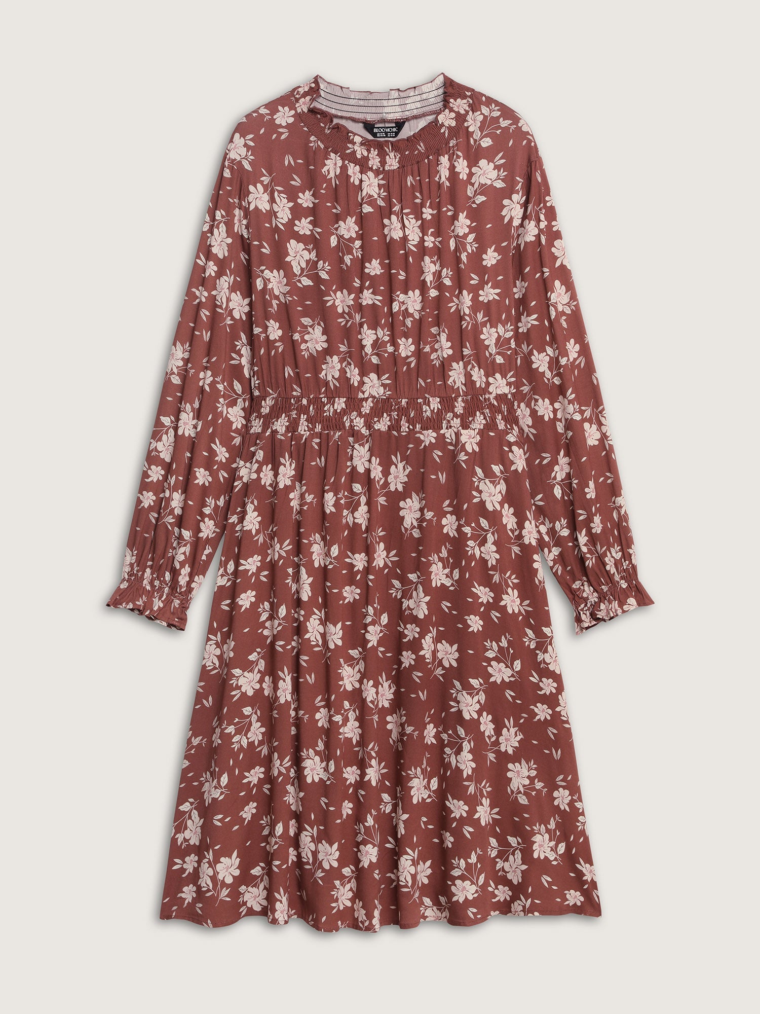 Floral Print Shirred Waist Rayon Midi Dress