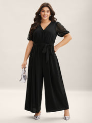 Sheer Stretchy Waist Belted Solid Jumpsuit