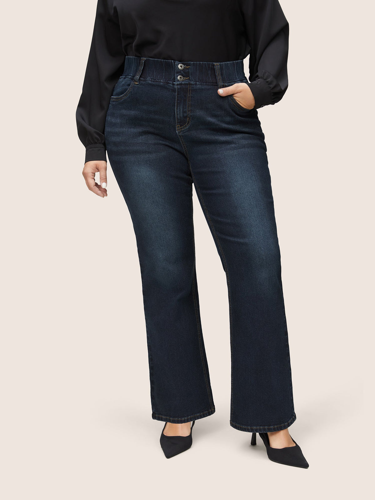 Bootcut Elastic Waist Button Down Jeans