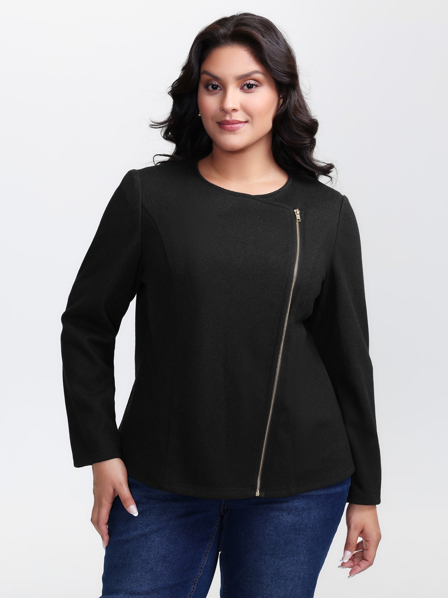 Asymmetrical Zipper Solid Jacket