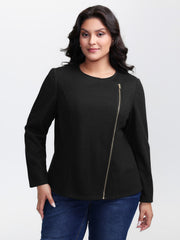 Asymmetrical Zipper Solid Jacket
