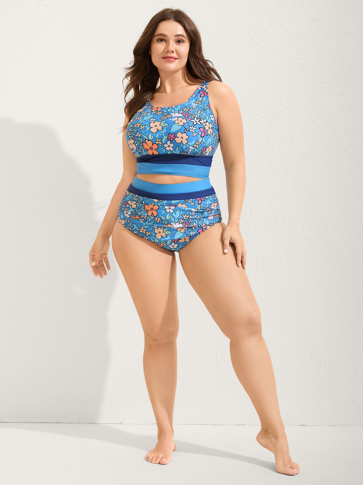 Floral Print Color Contrast Swim Bottoms