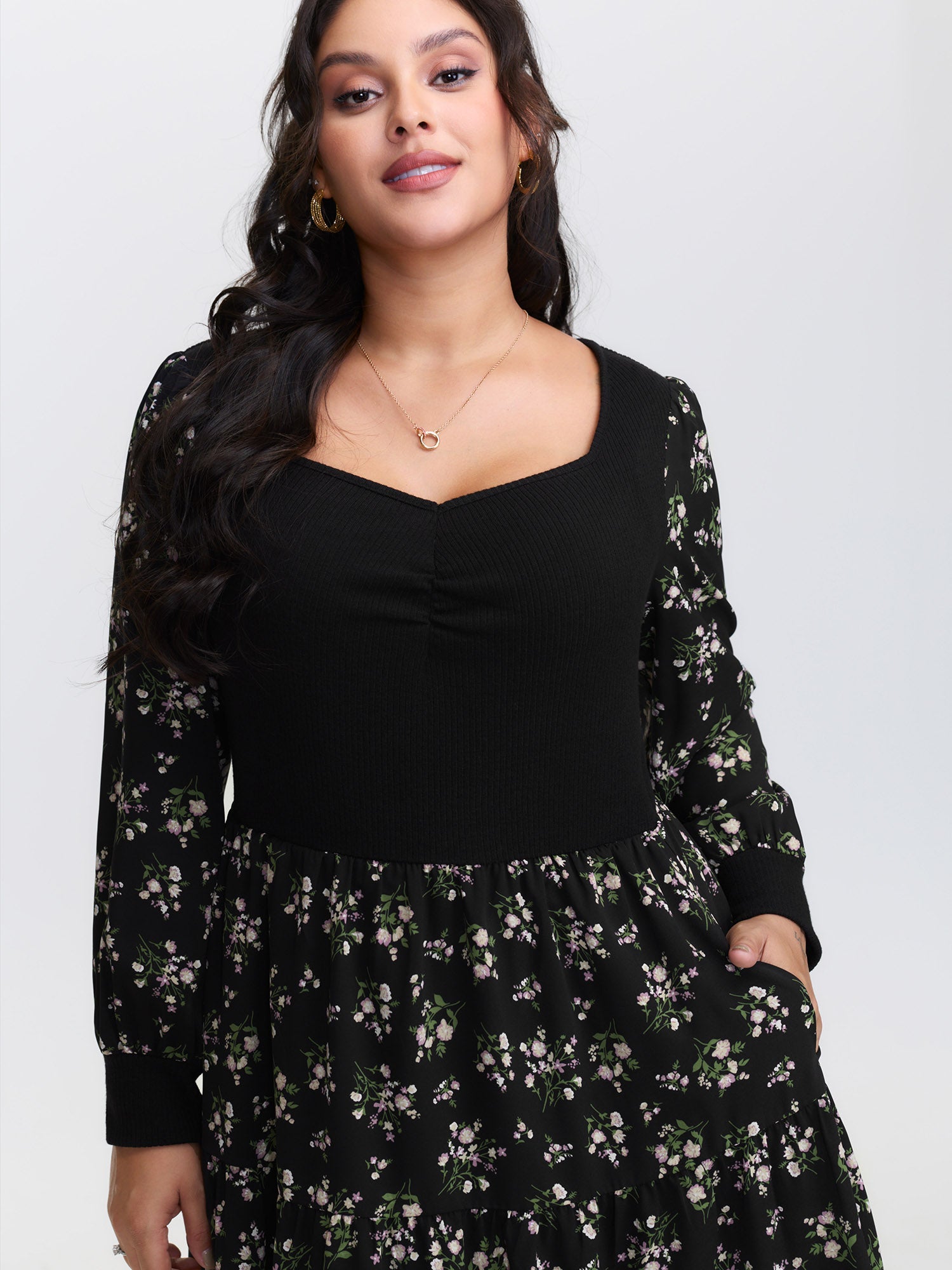 2-in-1 Floral Ruched Midi Dress