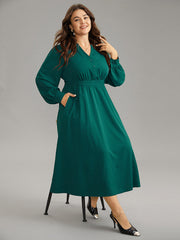 Anti-Wrinkle Shirred Gathered Notched Dress