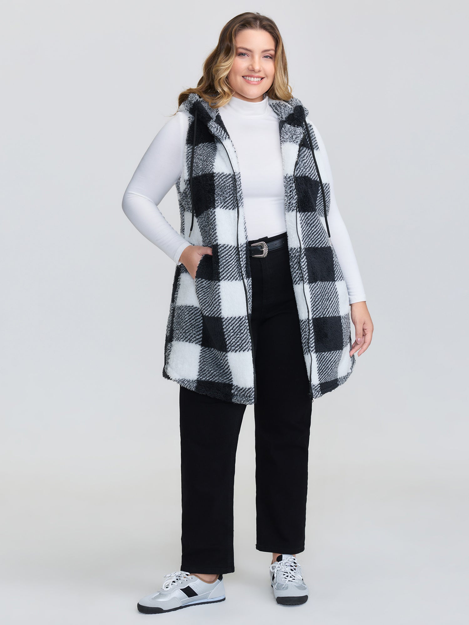 Checkered Reversible Hooded Vest Jacket
