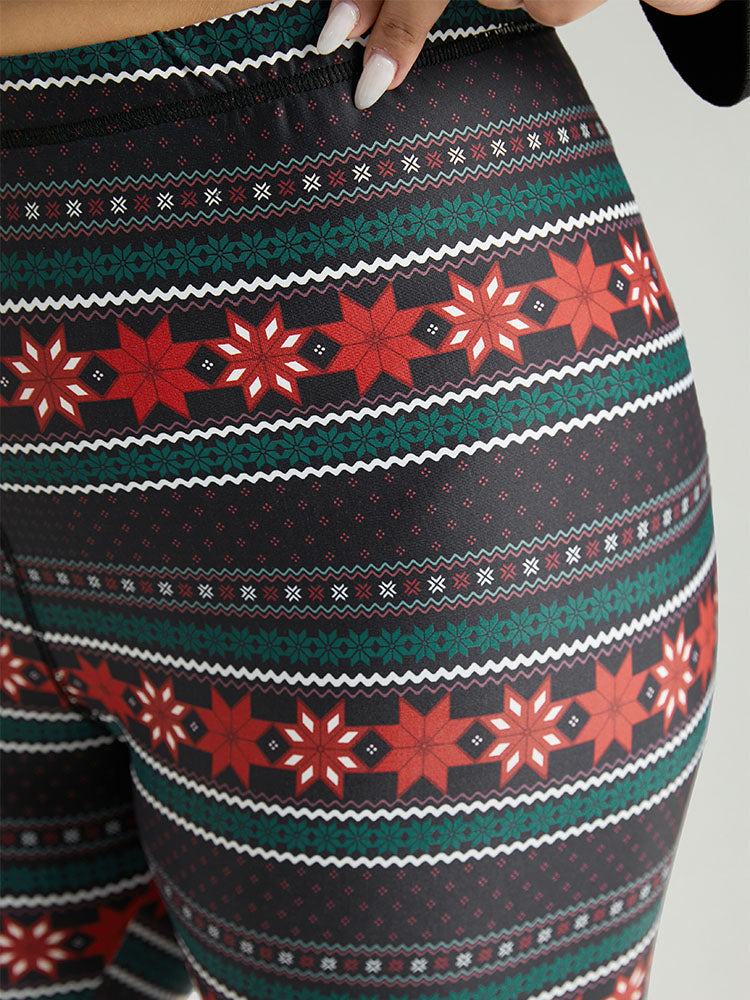 Snowflake Striped Very Stretchy Ankle Leggings