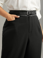 Static-Free PU Leather Buckle Detail Pants