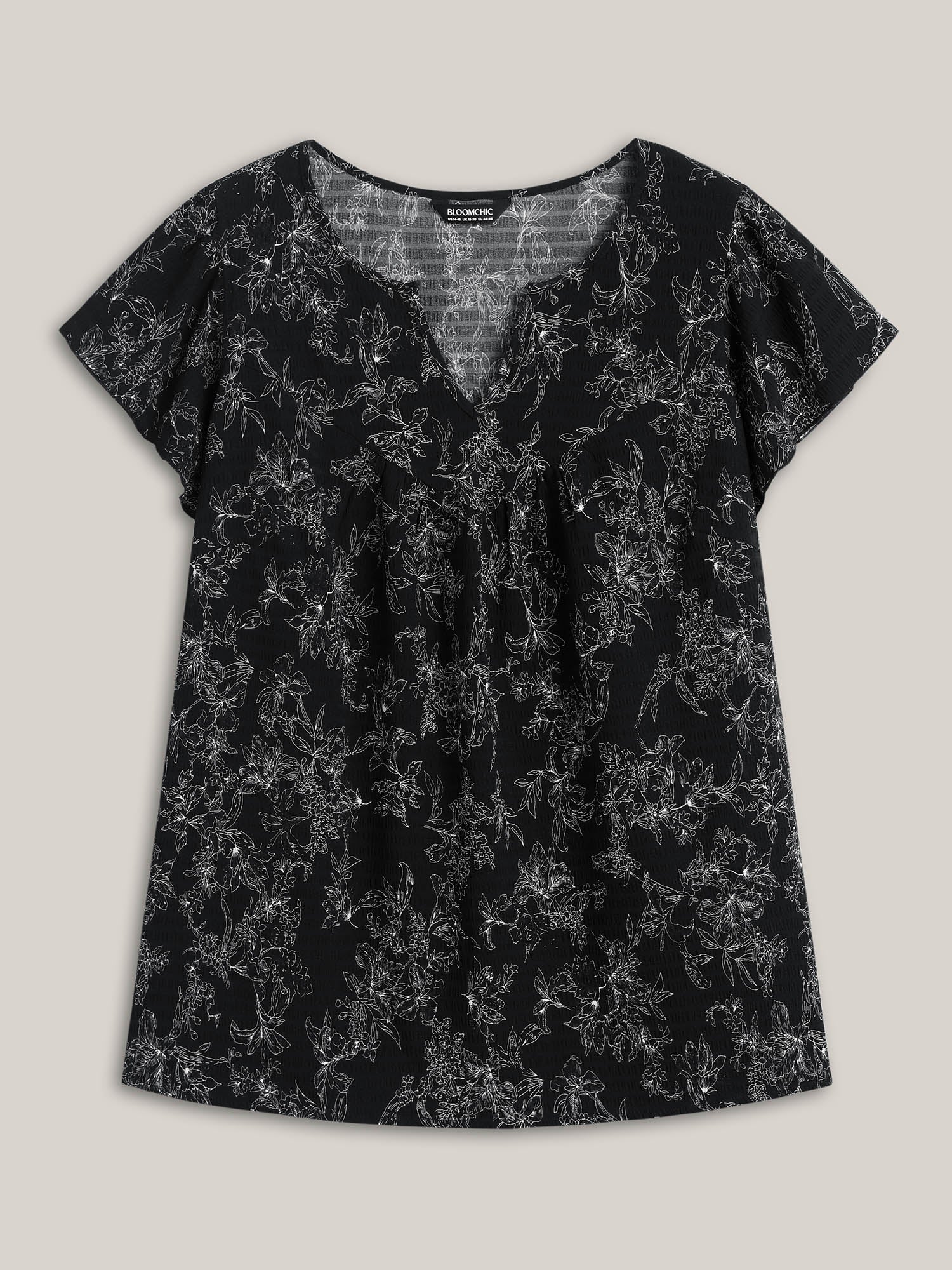 Silhouette Floral Print Flutter Sleeve Blouse