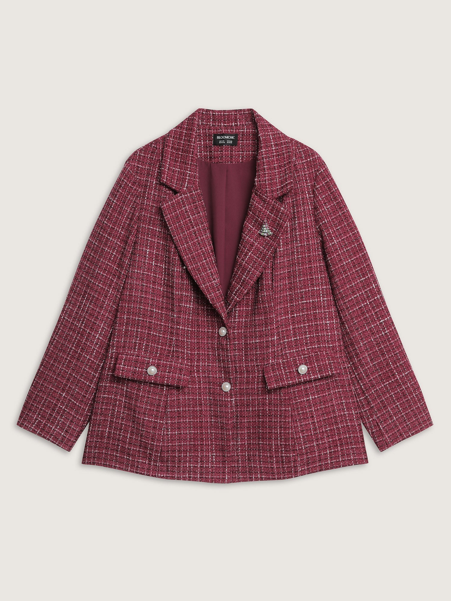 Tweed Brooch Waist-Defining Blazer