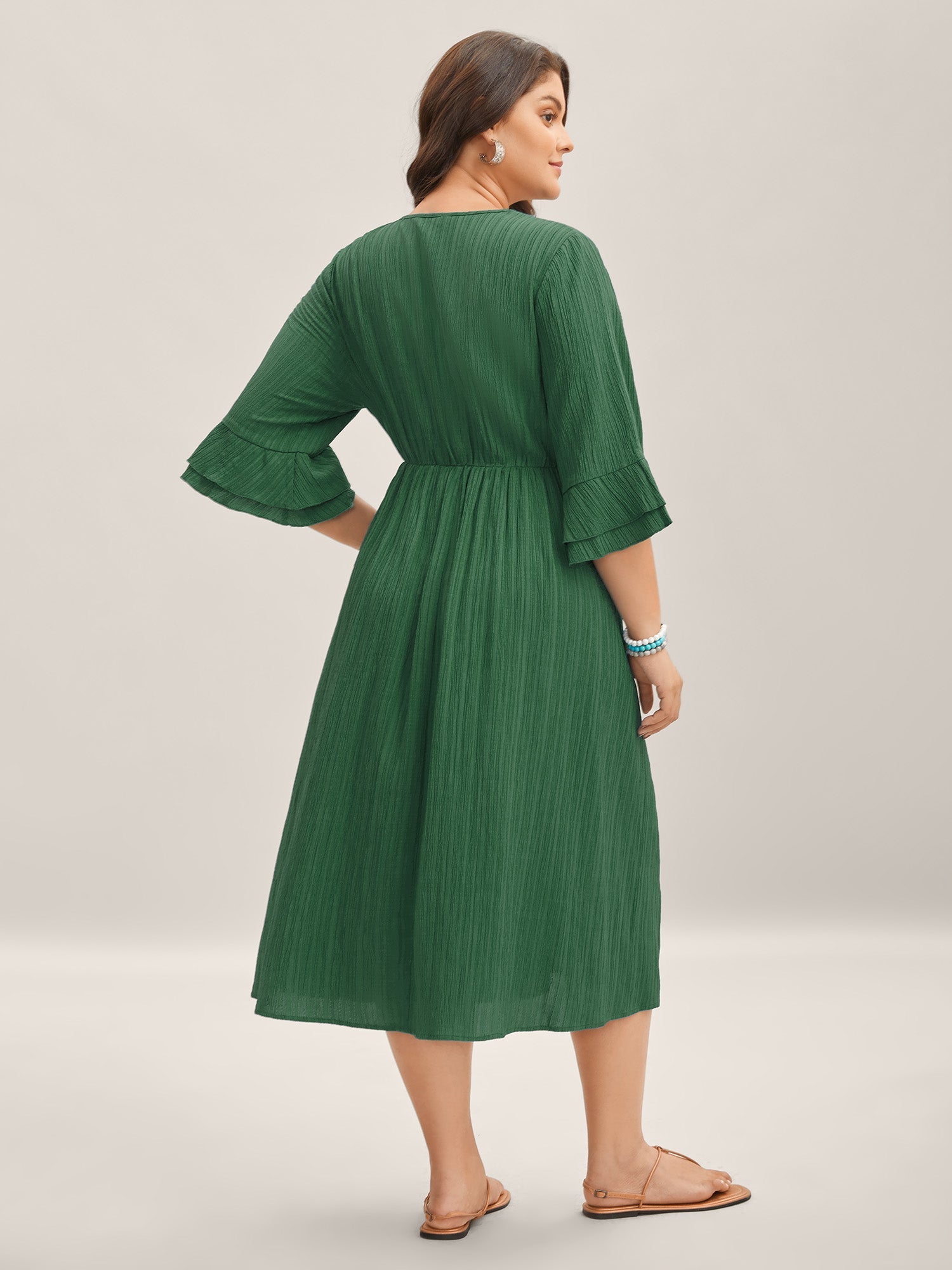 Scalloped Lace Surplice Ruffled Midi Dress