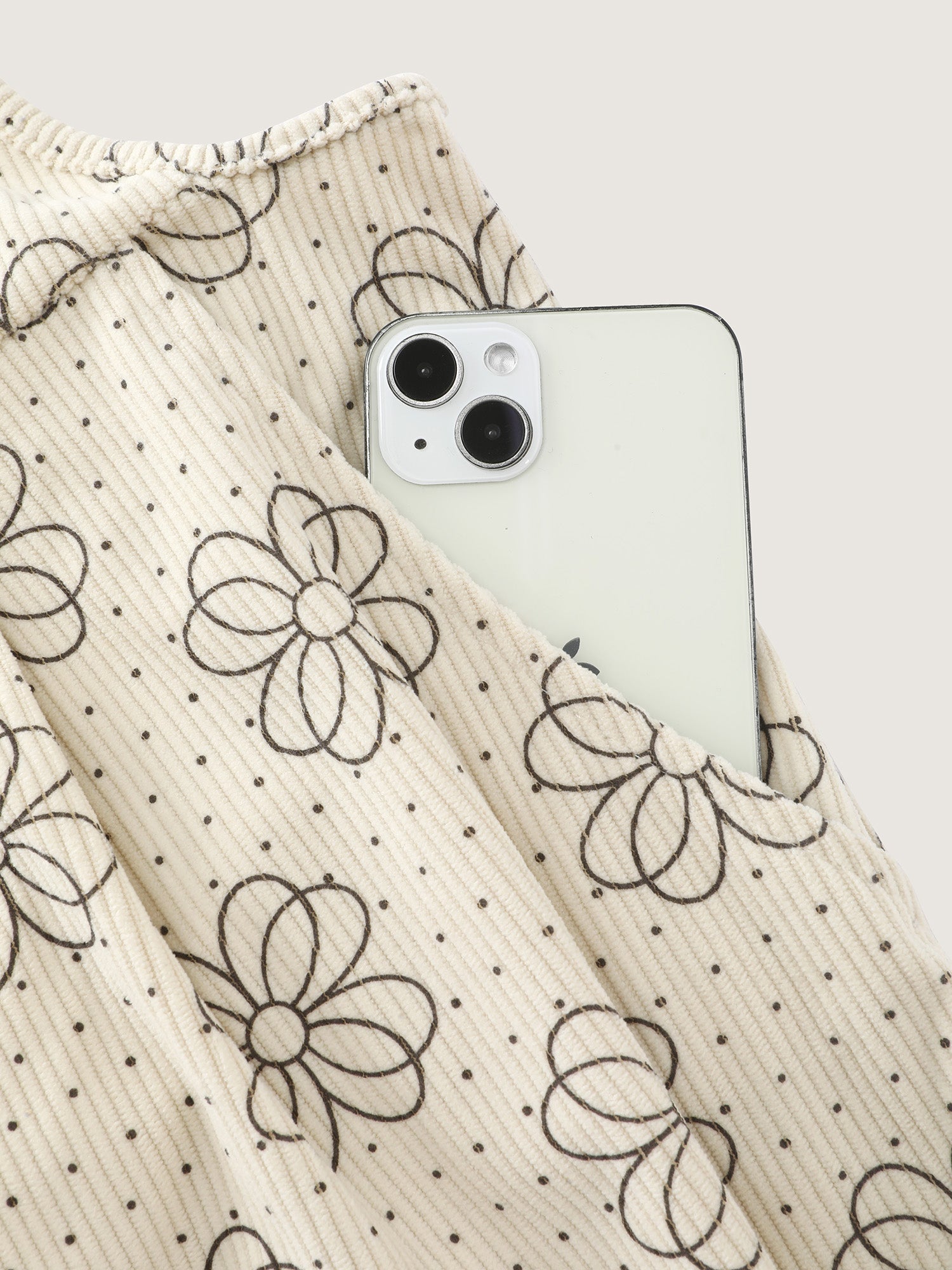 Floral Print Corduroy Pockets Jumpsuit