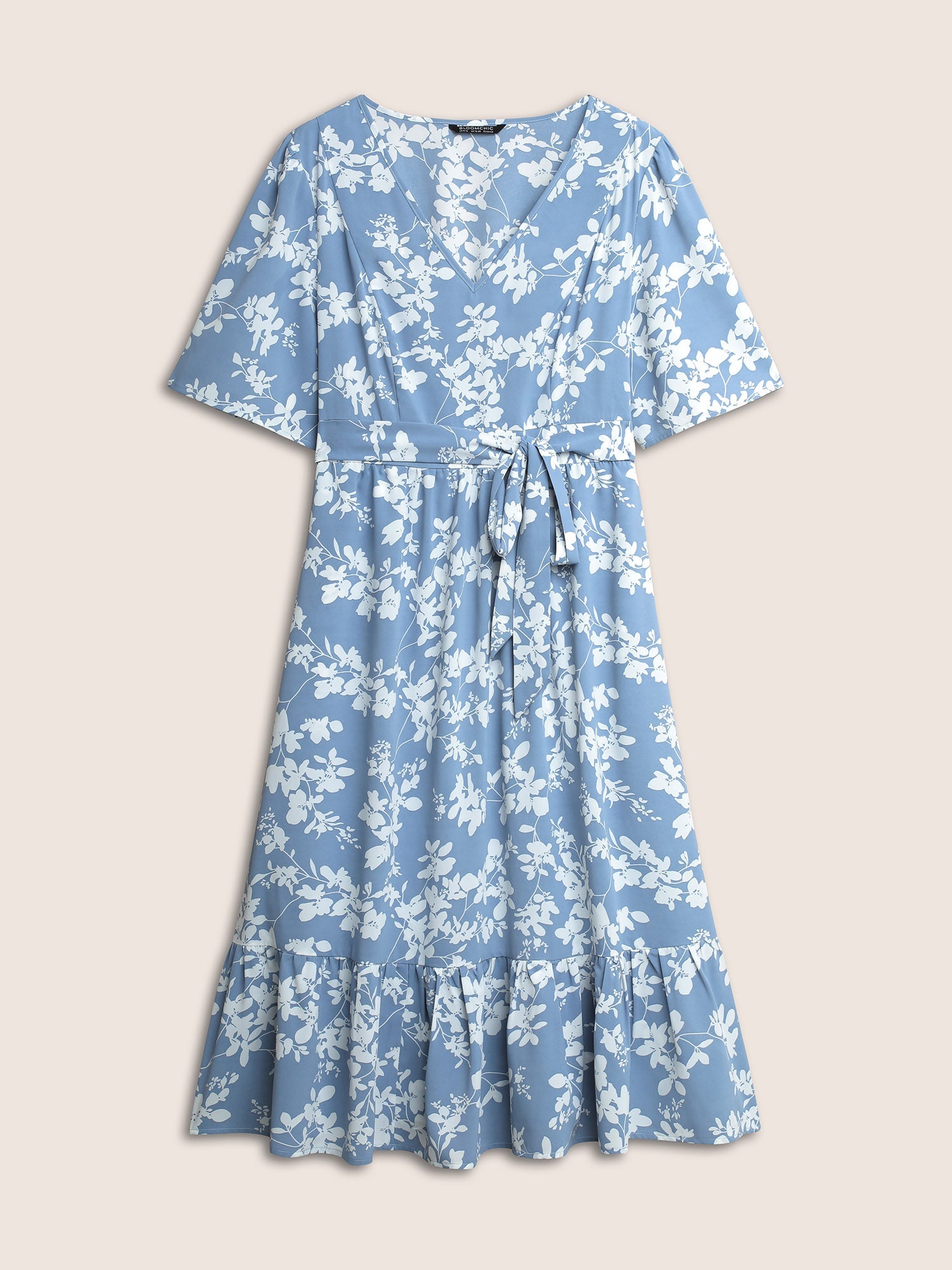 Silhouette Floral Print Patchwork Elastic Waist Dress