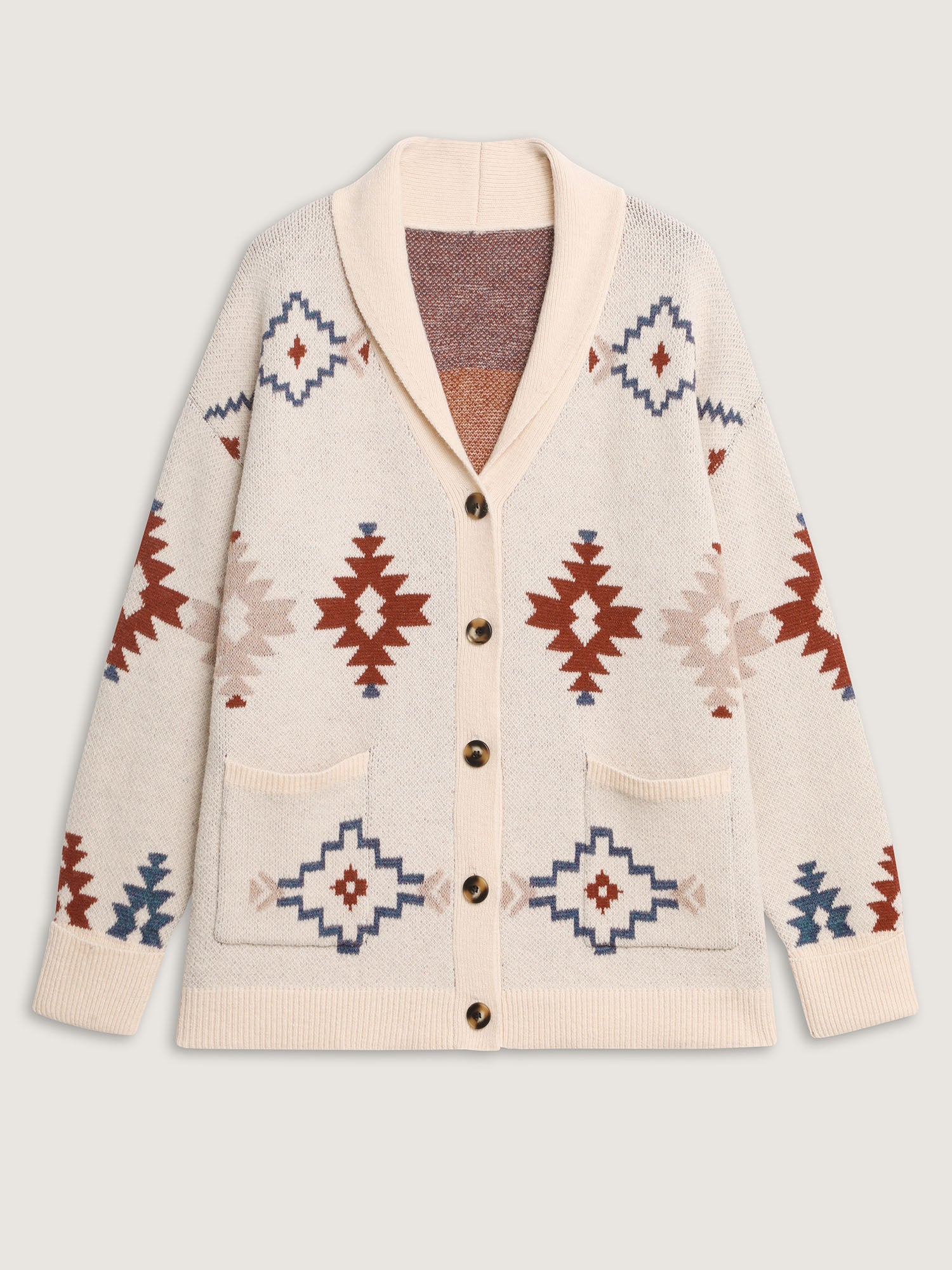 Boho Jacquard Print Pocket Knit Cardigan