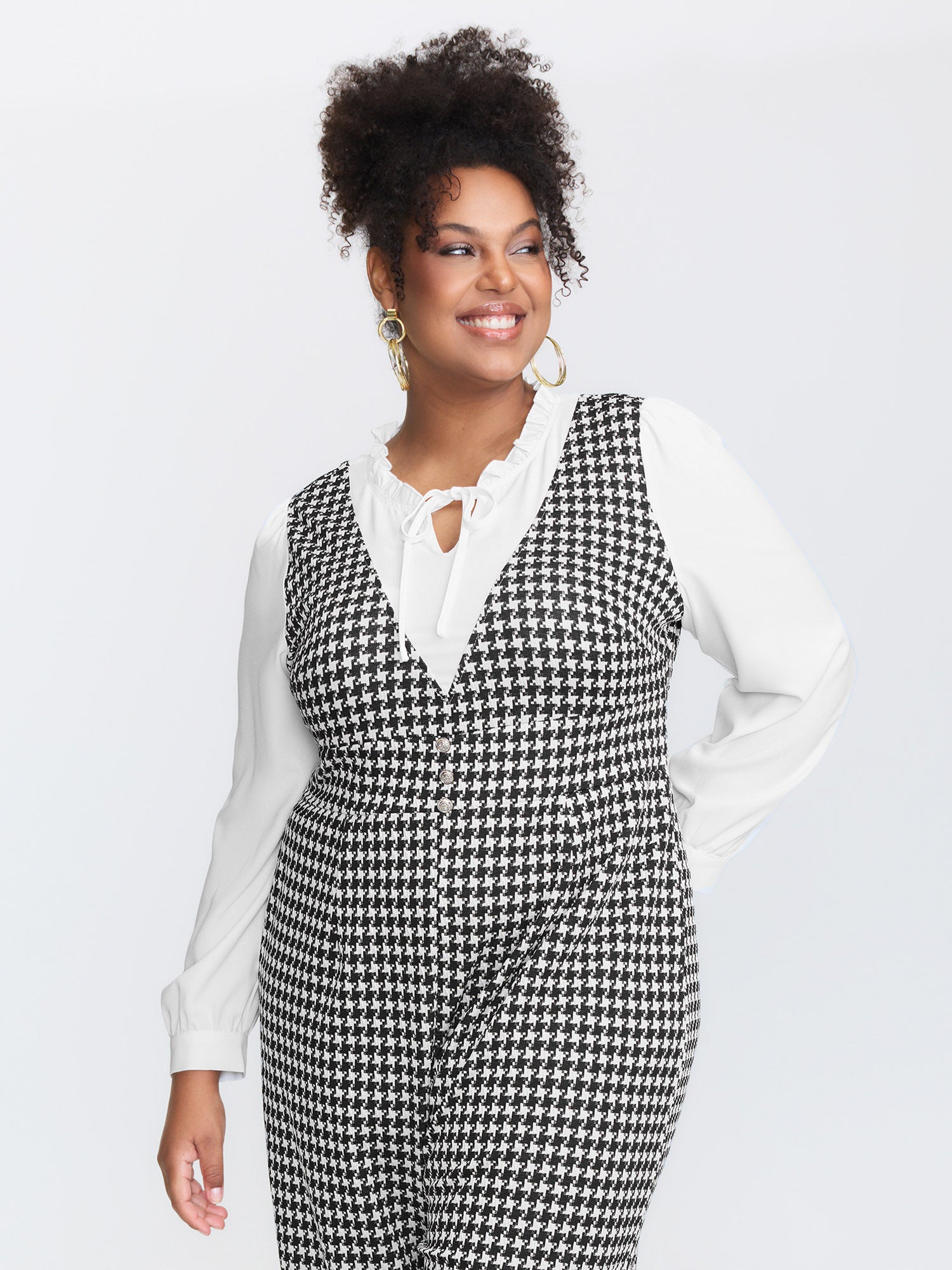 2-In-1 Houndstooth Wide-Leg Jumpsuit