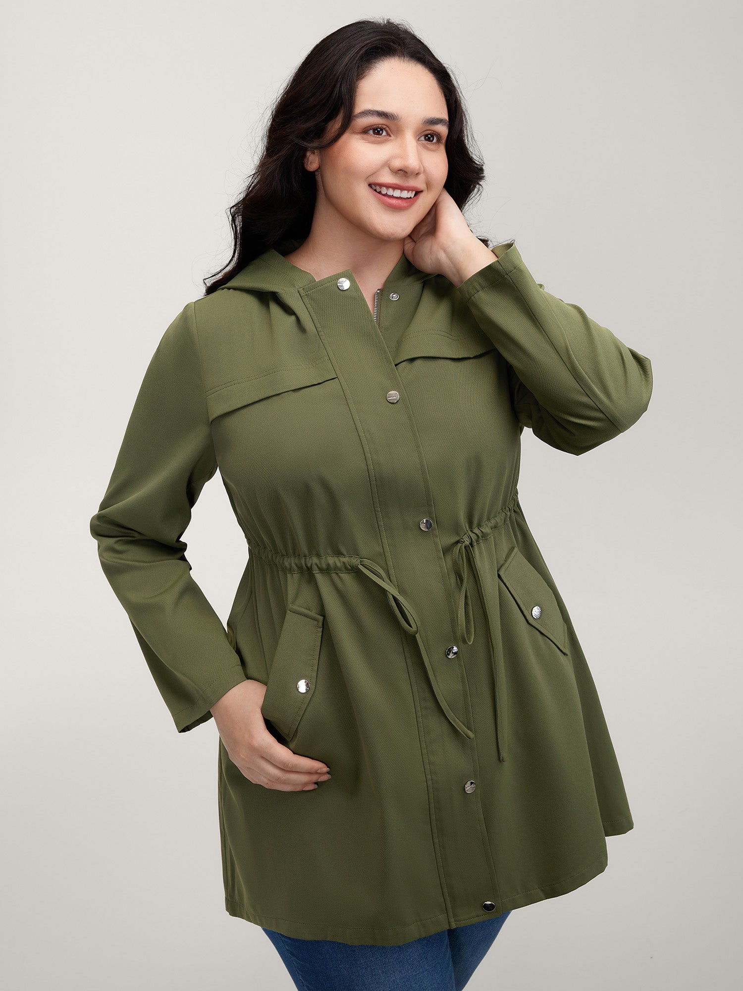 Parka Hooded Adjustable Waist Drawstring Jacket