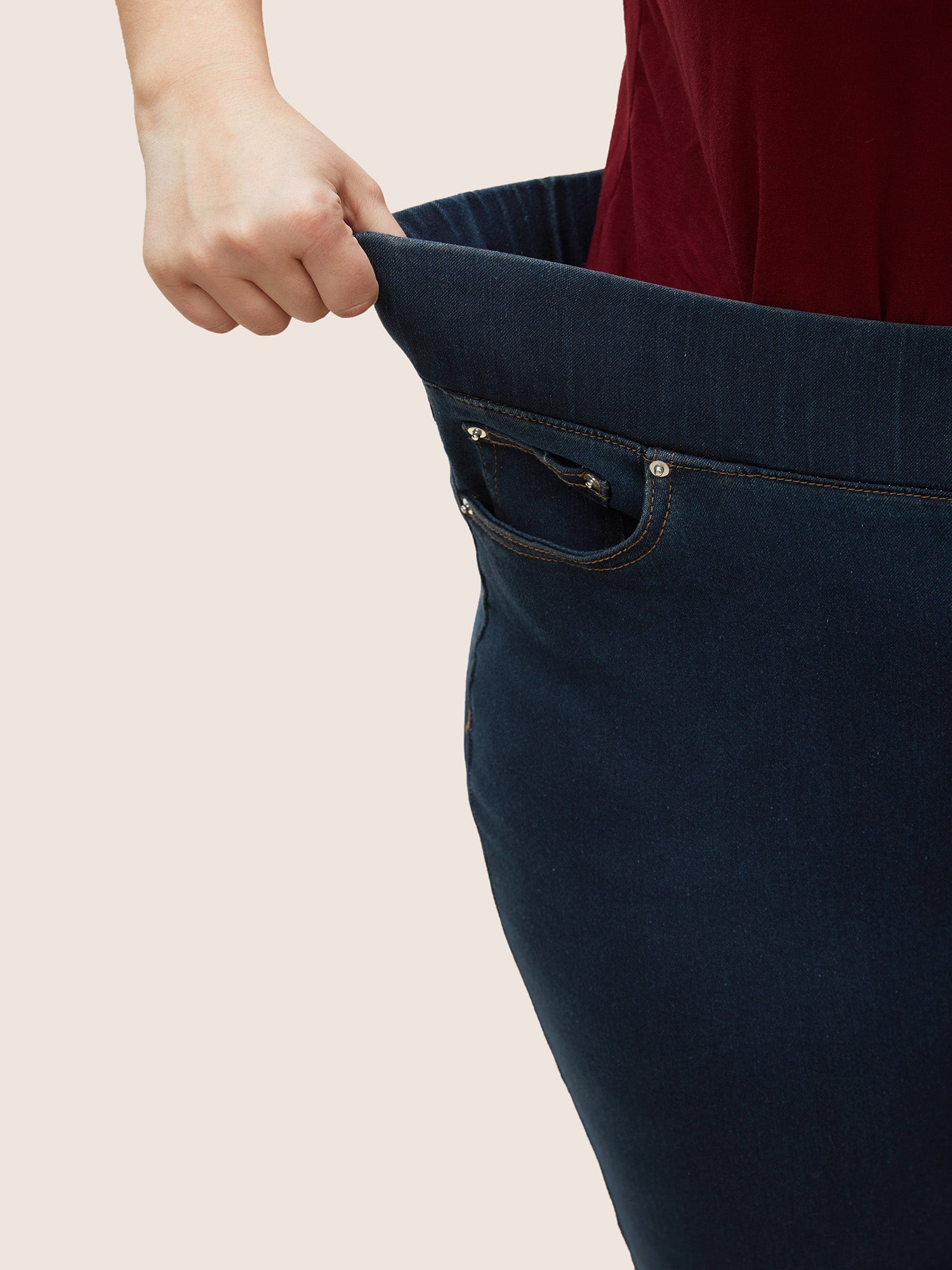 Black Wash Button Detail Elastic Wais Slim Jeans