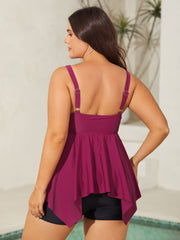 Ruffle Collar Hi-Low Hem Swim Top
