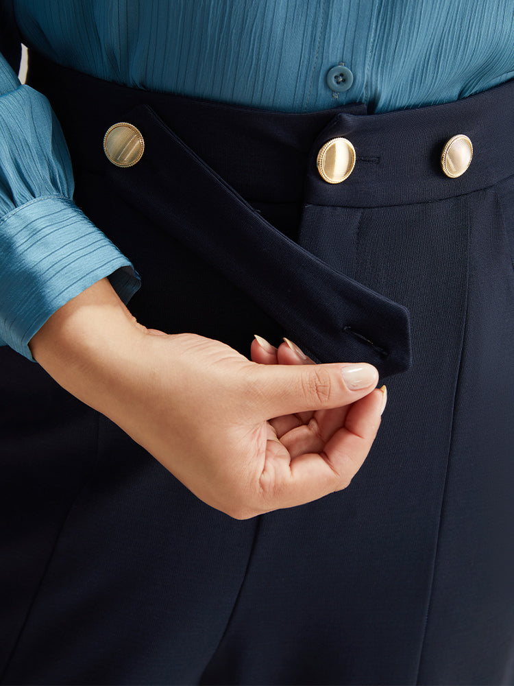 Solid Metal Detail Pocket Flare Leg Pants