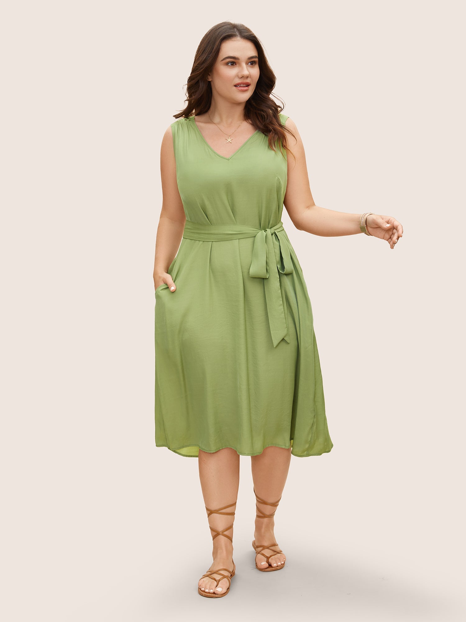 Solid Back Cut Out Belted Dress