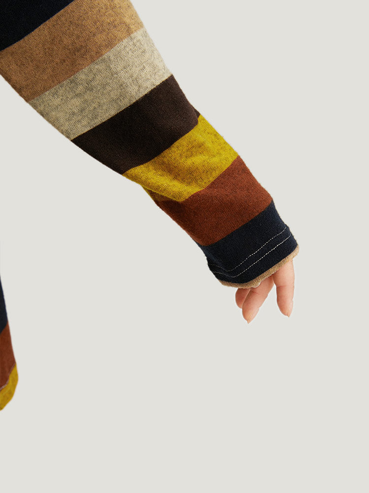 Striped Contrast Open Front Kimono