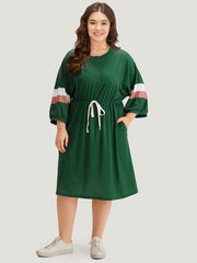 Striped Contrast Pocket Bowknot Patchwork Dress