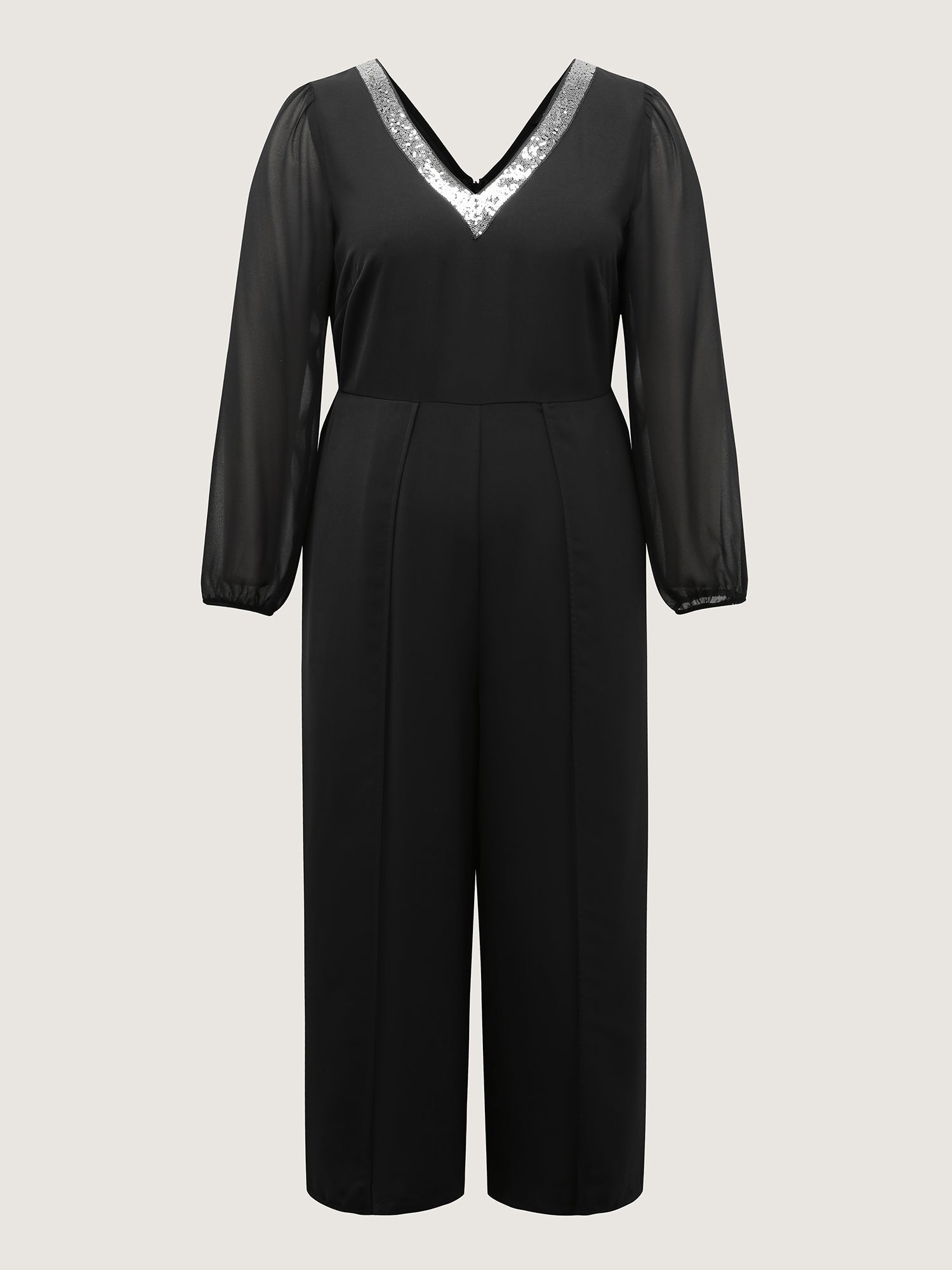 Sequin Neckline Petal Flowy Hem Jumpsuit