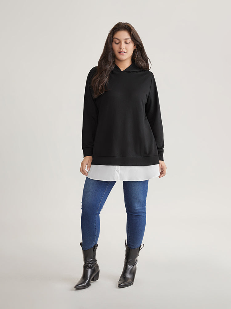 2-In-1 Patchwork Contrast Hooded Sweatshirt