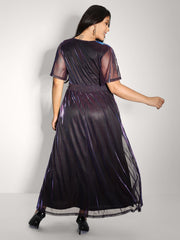 Shimmery Lined Shirred Waist Pockets Maxi Dress