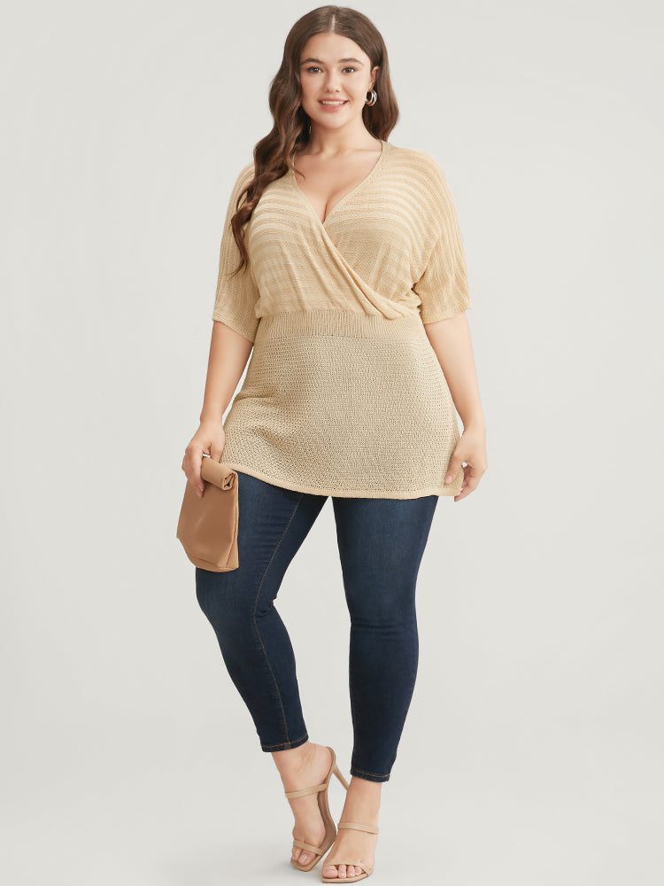 Plain Dolman Sleeve Wrap Knit Top