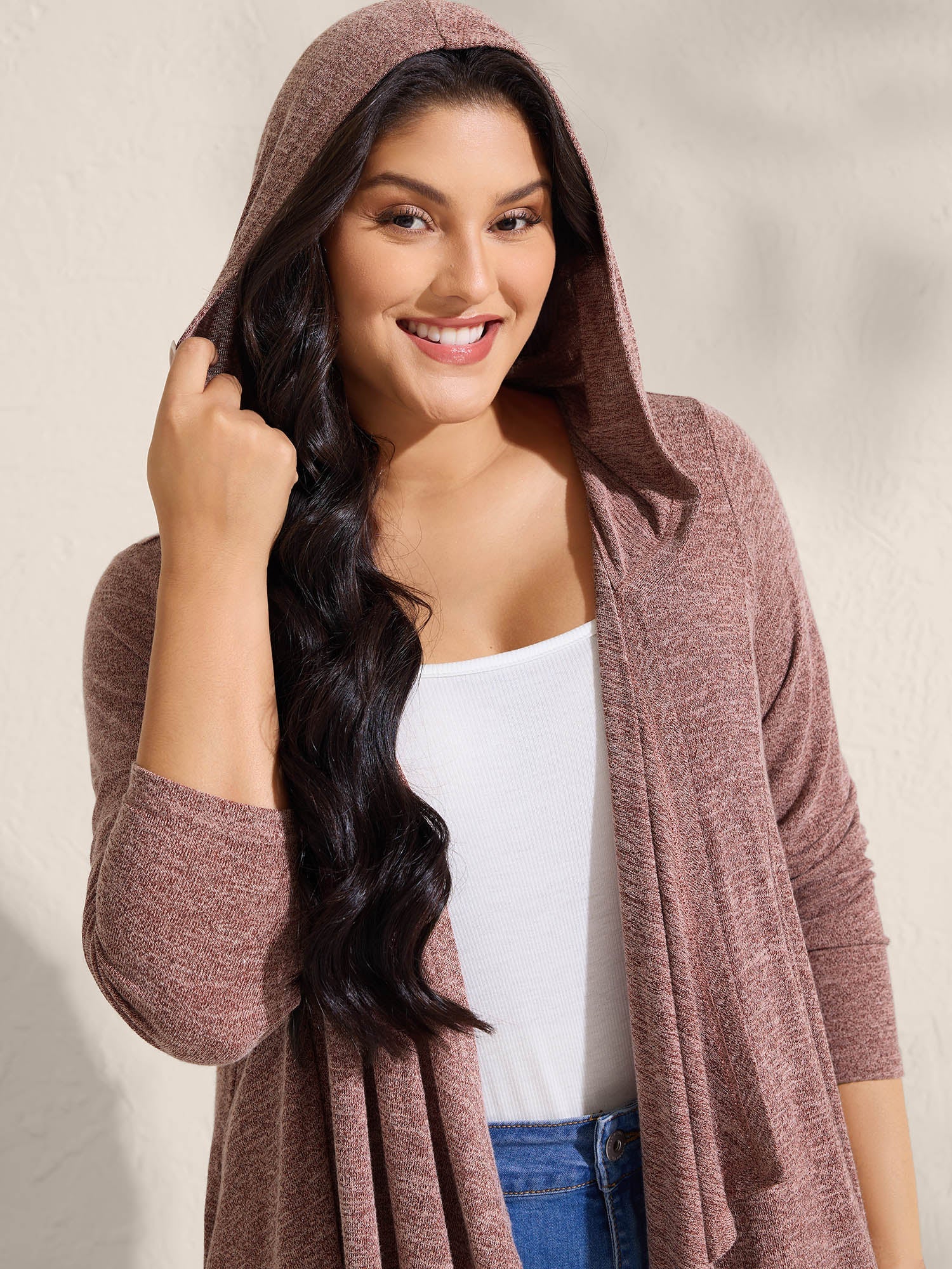 Asymmetrical Hem Front-Open Hooded Jacket