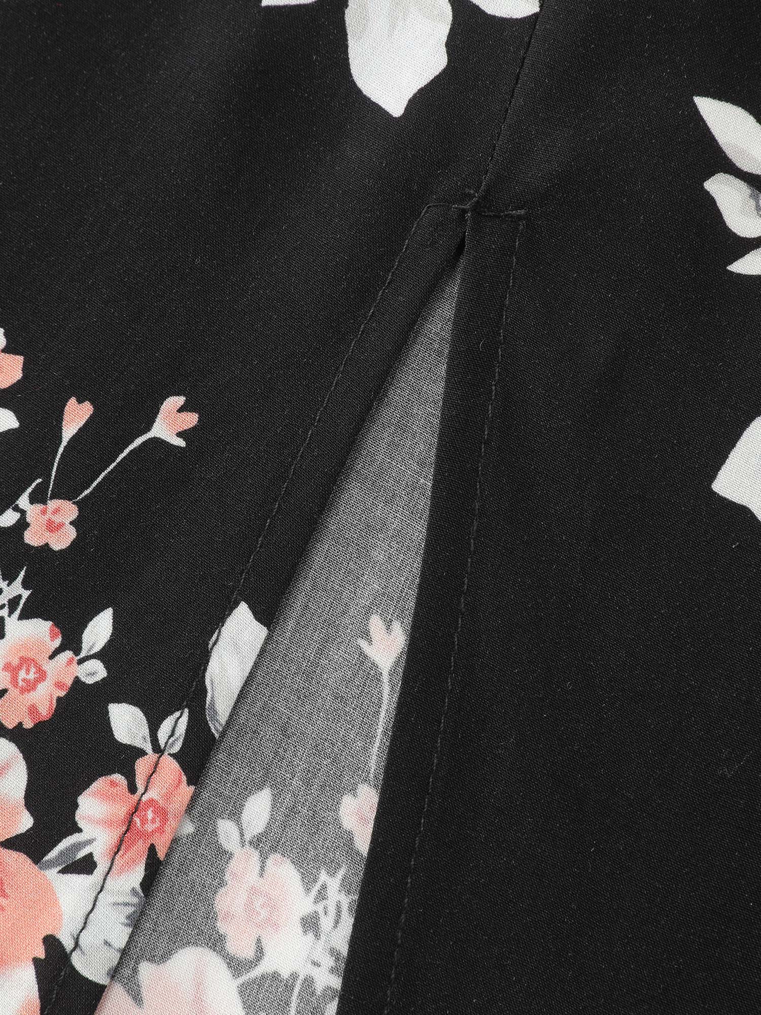 Floral Print Cut-Out Neck Slit Maxi Dress