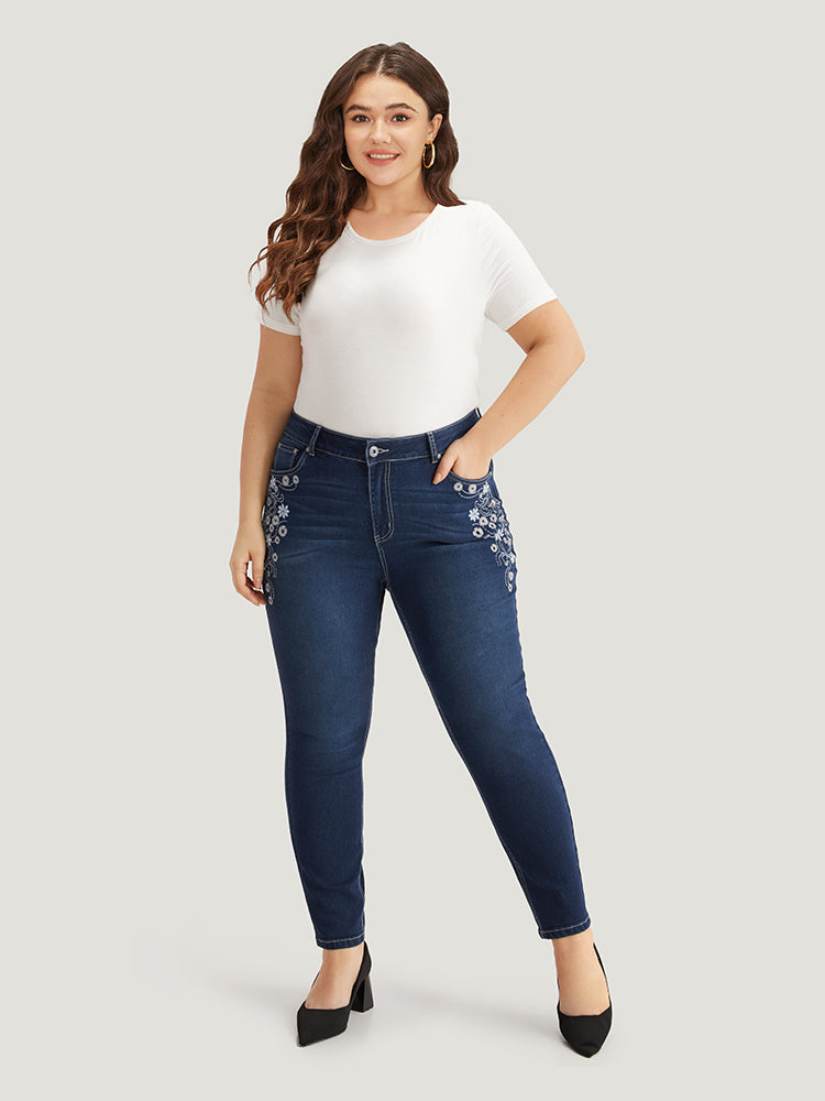 Floral Embroidered High Rise Skinny Jeans