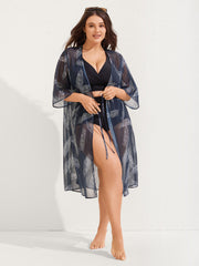Chiffon Feather Print Sheer Kimono