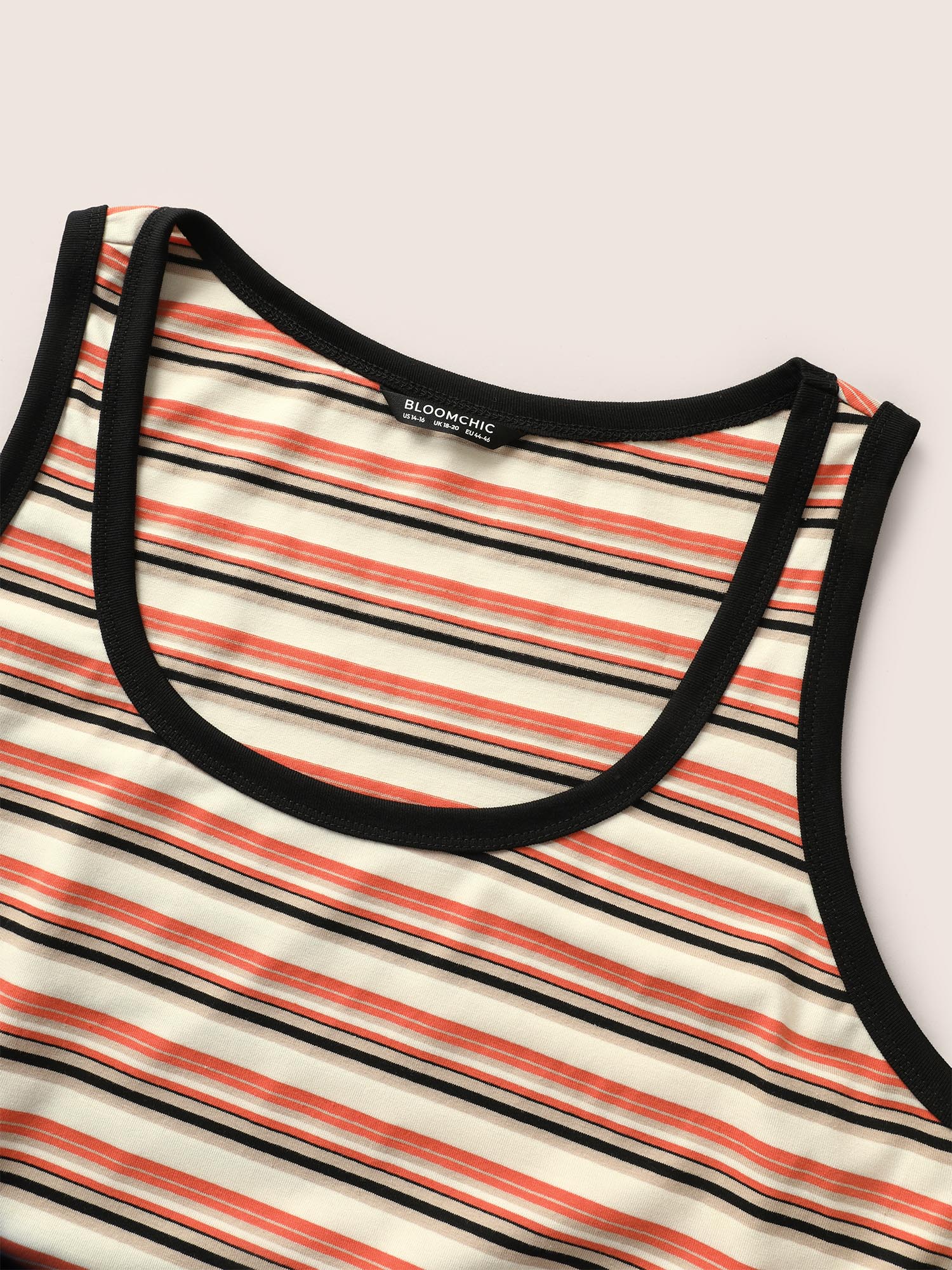 Stripes Print U Neck Contrast Trim Tank Top