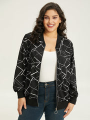 Halloween Geometric Graphic Pocket Zipper Elastic Cuffs Jacket