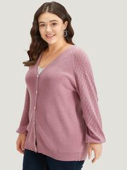 Plain Raglan Sleeve Eyelet Button Fly Cardigan