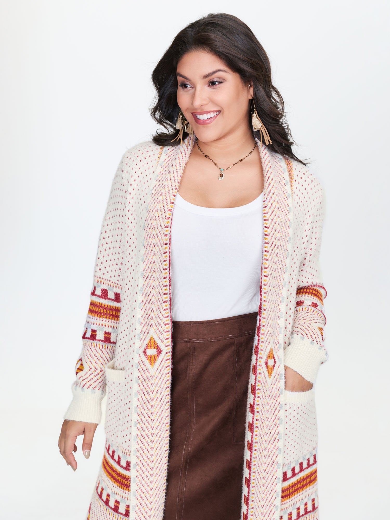 Boho Pattern Tassels Fluffy Texture Knit Cardigan
