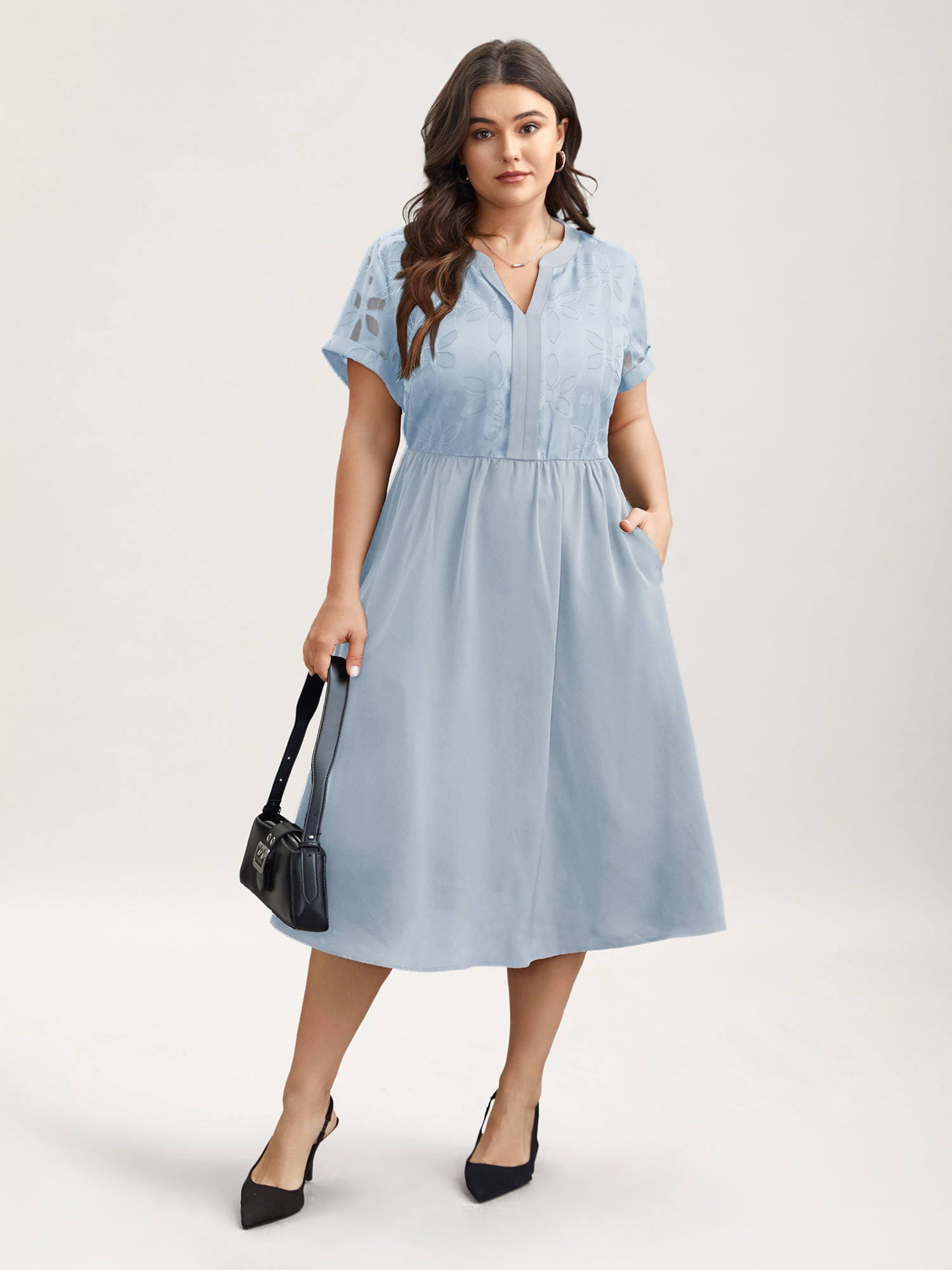 Sheer Back Textured Cut-Out Midi Dress