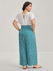 Floral Color Contrast Shirred Jumpsuit