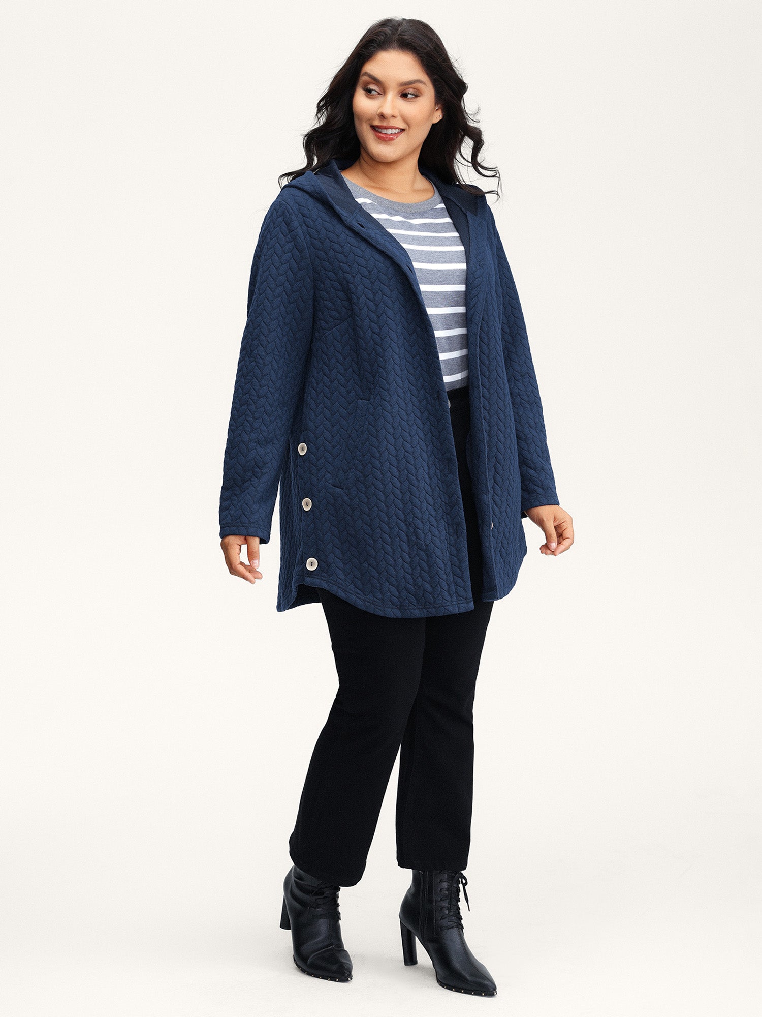 Textured Button-Down Long Jacket