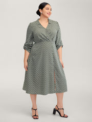 Geometric Print Split Wrap Collar Maxi Dress