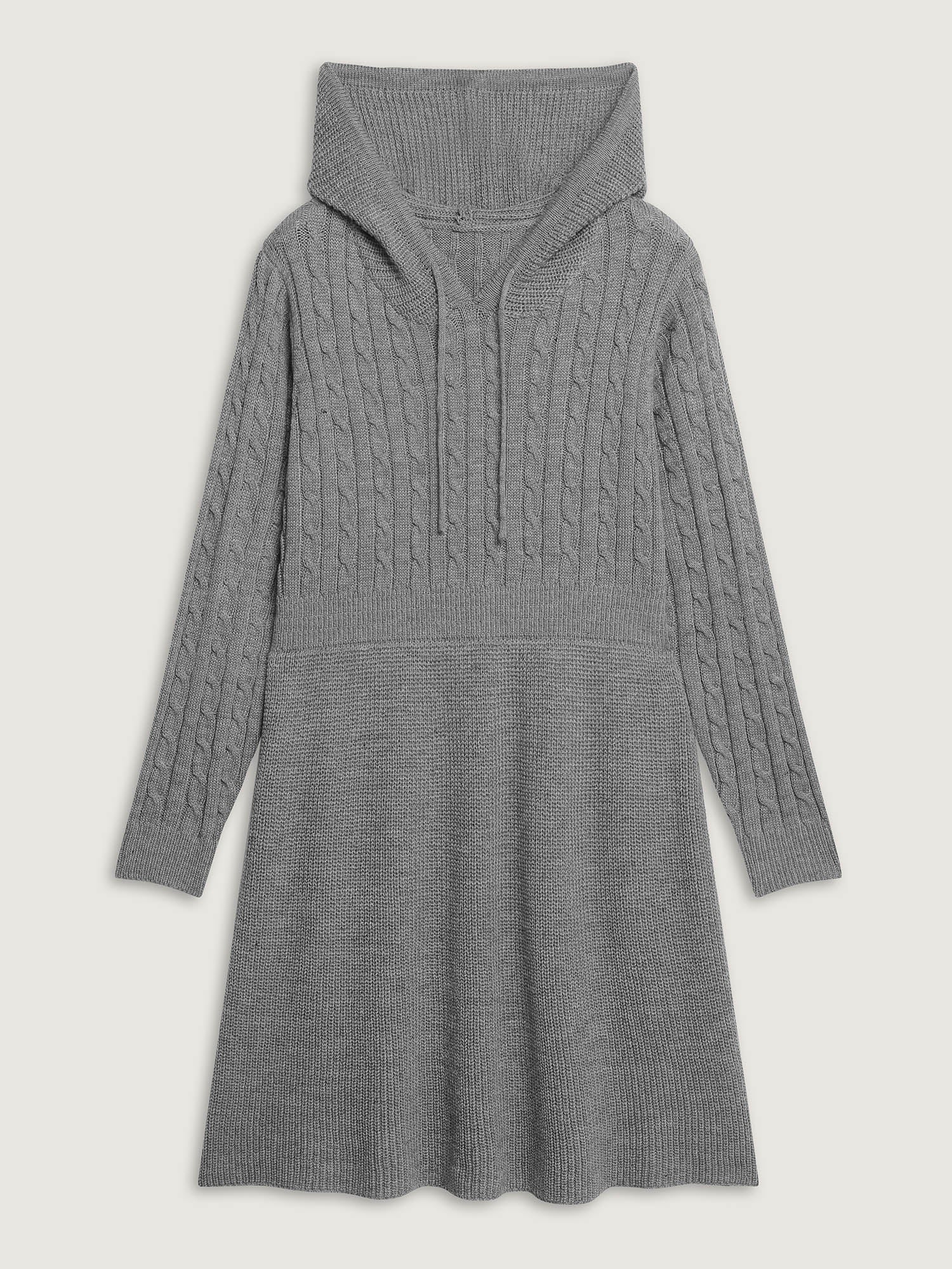 Textured Hooded Waist-Defining Sweater Dress
