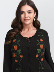 Floral Embroidery Stretch Knit Button Top