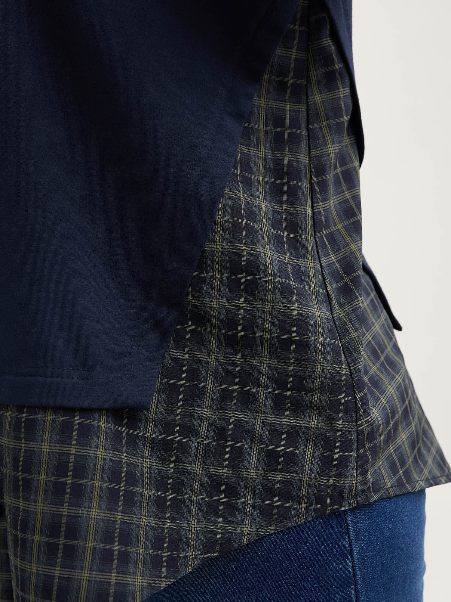 2-in-1 A-line Plaid Sweater Shirt Top