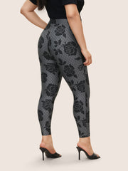 Skinny Rose Print High Rise Leggings