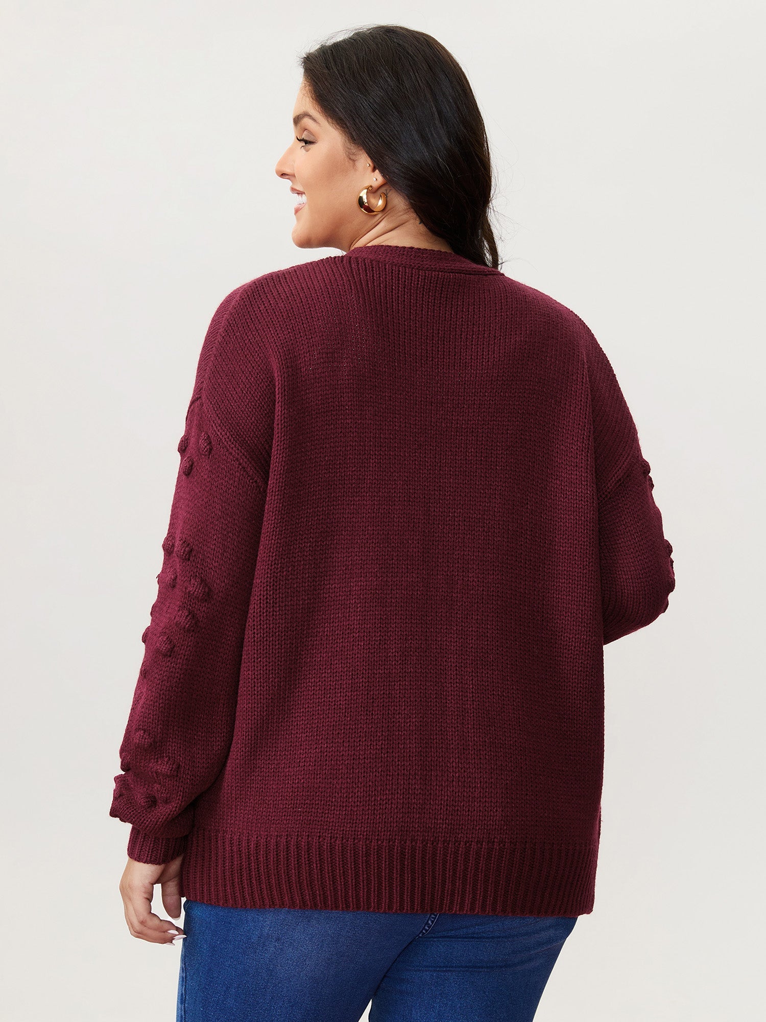 Heart Textured Lantern Sleeve Knit Cardigan