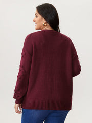 Heart Textured Lantern Sleeve Knit Cardigan