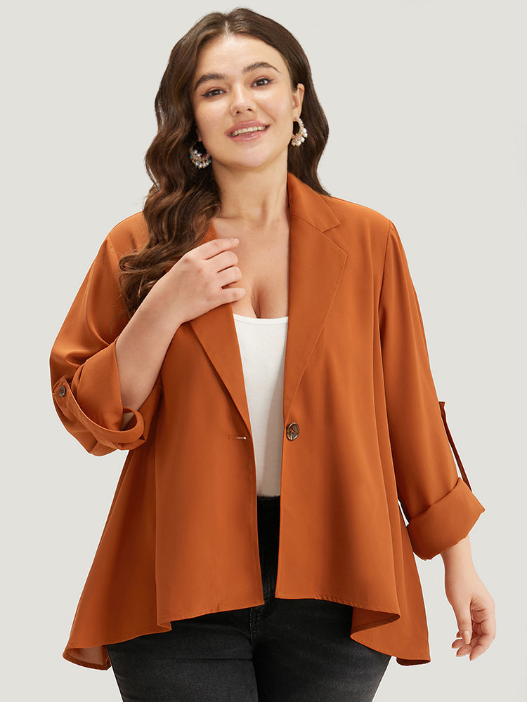 Plain Button Up Tab Sleeve High Low Hem Blazer