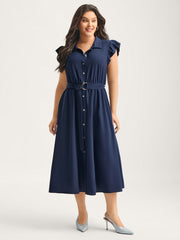 Flutter Sleeve Belted Shirt Dress